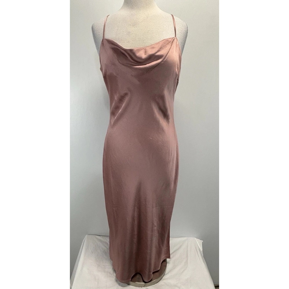 Express Satin Cowl Neck Slip Dress Sz Large Pink Midi Cocktail Party